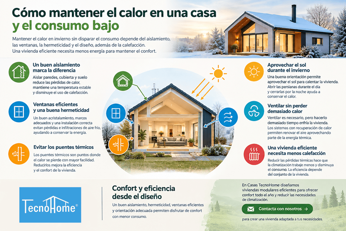 Infografía explicativa sobre cómo mantener el calor en una casa